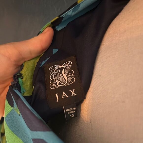 Jax Blue and Green low back Sheath Midi Dress - Picture 2 of 6